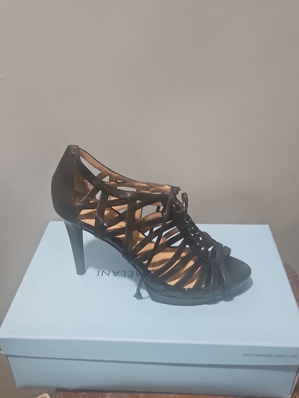 ANTONIO MELANI Black Strappy Lace-Up High Heel Sandal
